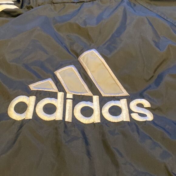 VTG Adidas Windbreaker Jacket size XL 3 stripes on sleeve big spell out on  back - Picture 7 of 12